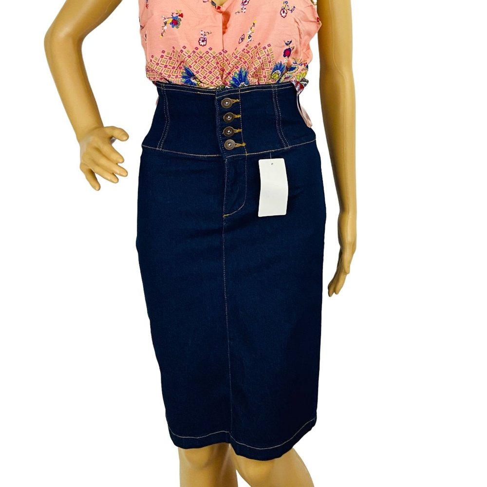 Dark Blue Denim High Waist Skirt